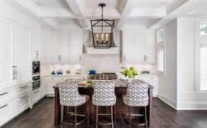 Transitional Kitchen with Patterned Stools