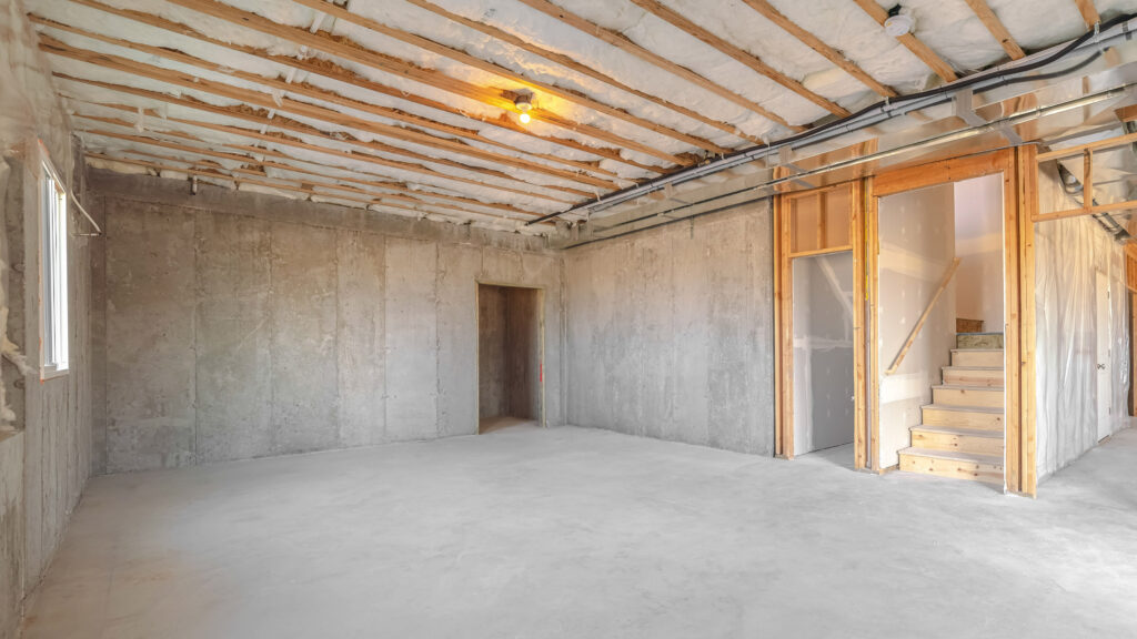 Panorama frame Interior of new home room under construction. Best Insulation for Soundproofing a Basement Ceiling