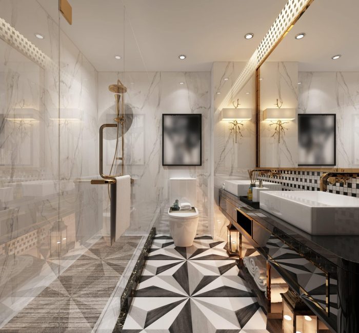 iStock-1222940984-min-min black and white and gold luxury bathroom