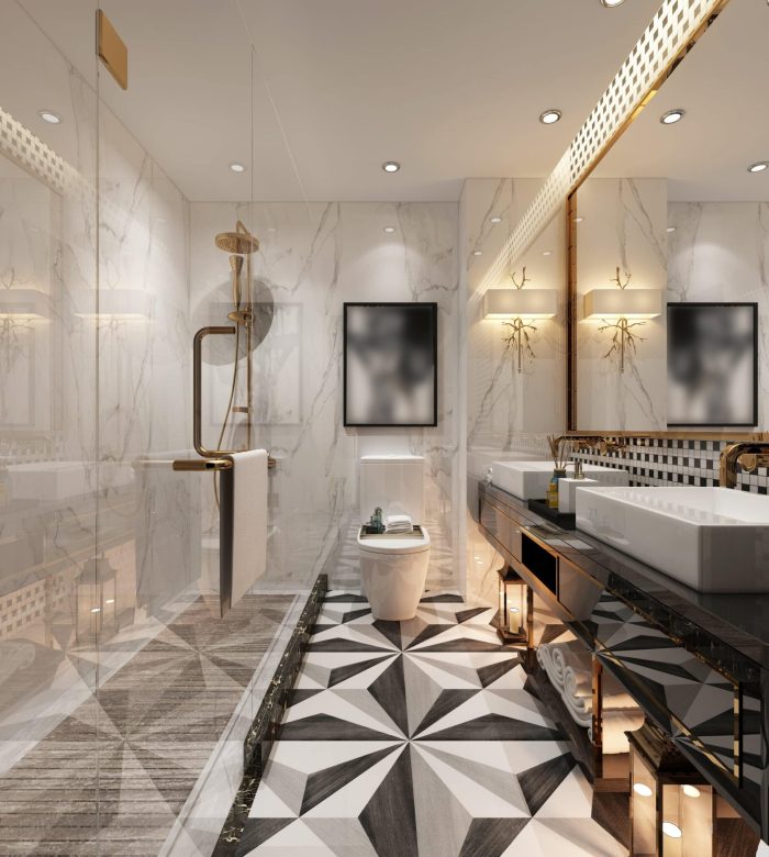 iStock-1222940984-min-min black and white and gold luxury bathroom
