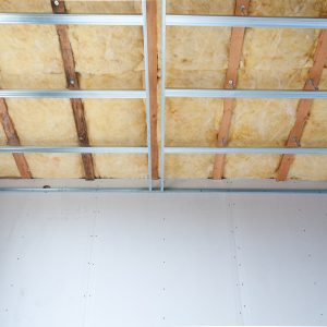 Part of Construction of ceiling insulation- aluminum, wool, and wood